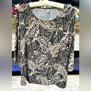 Women's Paisley Tan & Black Dressy Blouse